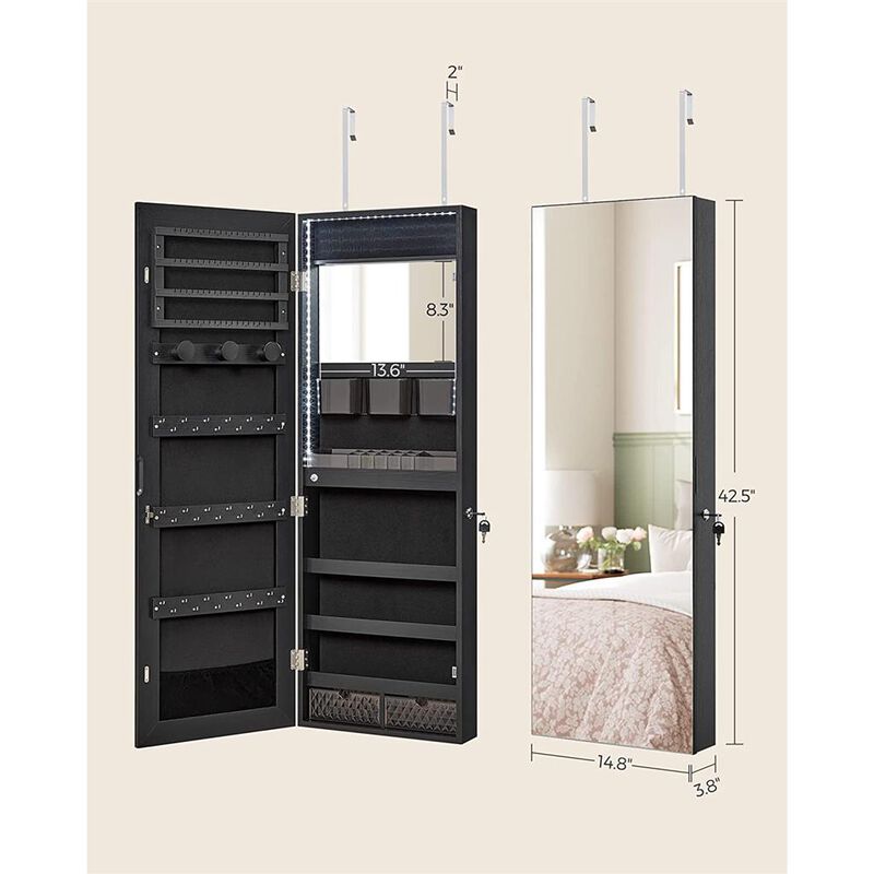 Freestanding Jewelry Armoire Organizer with LED Mirror &ndash; Lockable Storage Cabinet with Drawers, Hooks & Shelves for Bedroom image number 8