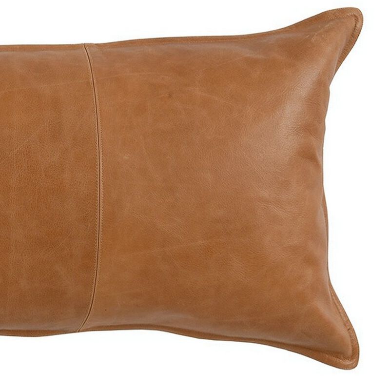 Rectangular Leatherette Throw Pillow with Stitched Details, Large, Brown-Benzara