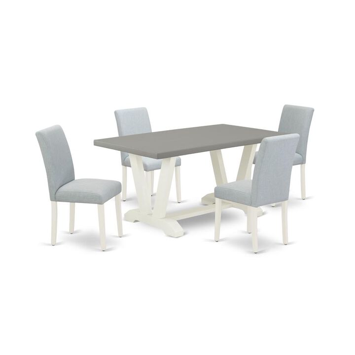 East West Furniture 5-Pc Dining Table Set Includes 4 Mid Century Chairs with Upholstered Seat and High Back and a Rectangular Kitchen Table - Linen White Finish