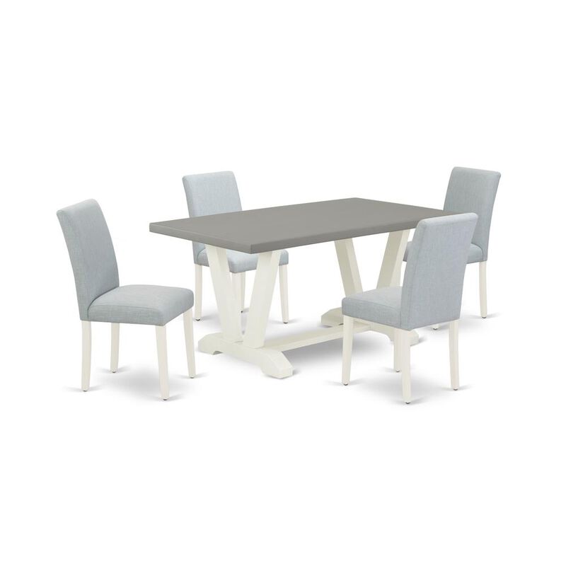 East West Furniture 5-Pc Dining Table Set Includes 4 Mid Century Chairs with Upholstered Seat and High Back and a Rectangular Kitchen Table - Linen White Finish
