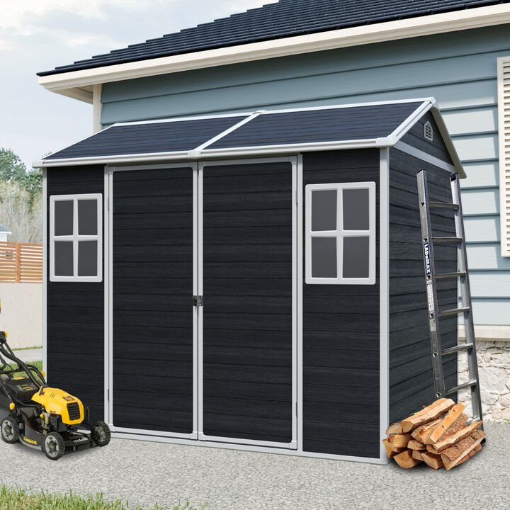8 x 6ft Resin Outdoor Storage Shed Waterproof with Two Windows & Lockable Door,Tool Shed for Garden