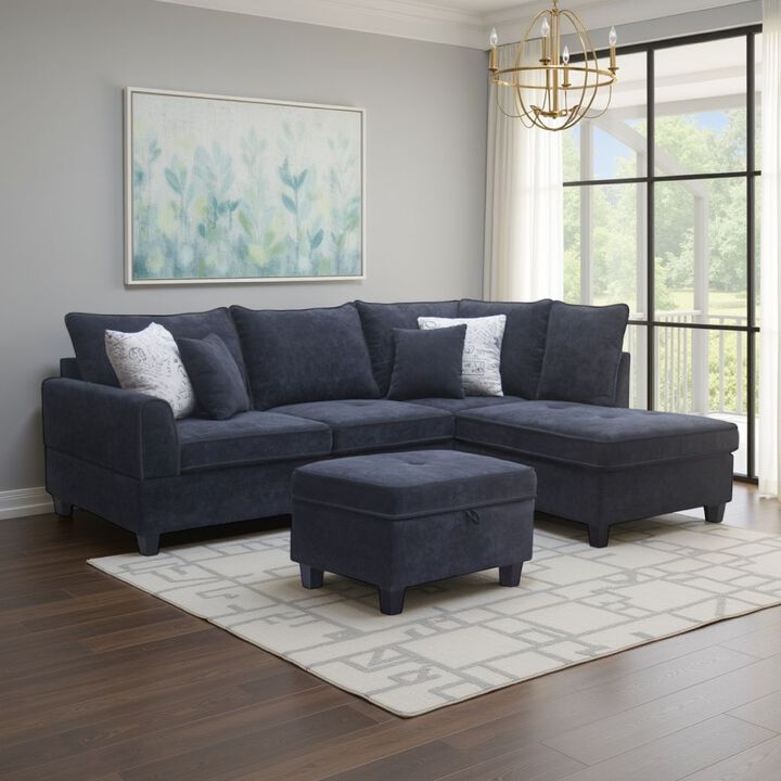Kyna Sectional Sofa, 4 Pillows, Left Chaise, Storage Ottoman