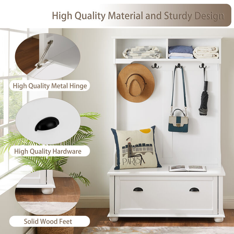 Mondawe Classic Cosatal Style Lobby Entrance Open Style Clothing Rack With Bench And Shoe Cabinet