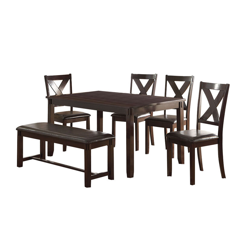 Rubber Wood 6 Pieces Dining Set In Espresso Brown