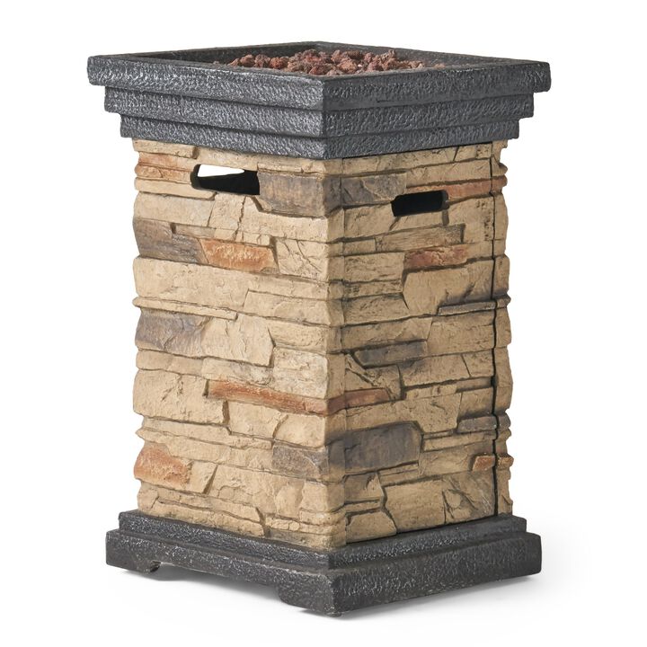 Mondawe 19.50 in. Outdoor Patio Stone Fire Column Fire Pit - 40 000 BTU for Outdoor Gatherings