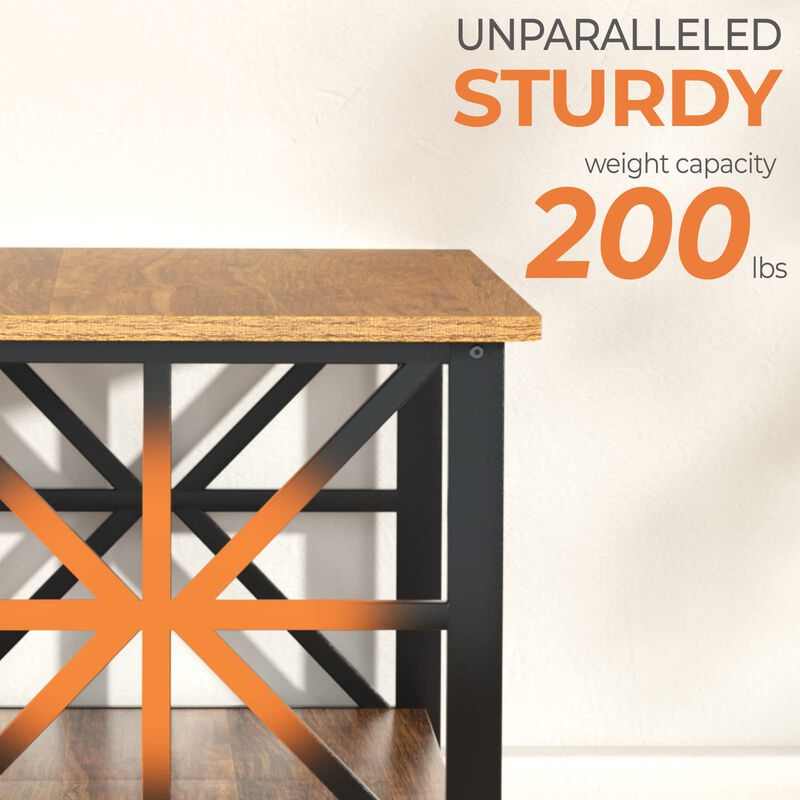 GreenForest Coffee Table with Round Corner, Farmhouse Center Table with 2-Tier Storage Shelf X-Frame Design for Living Room, 39