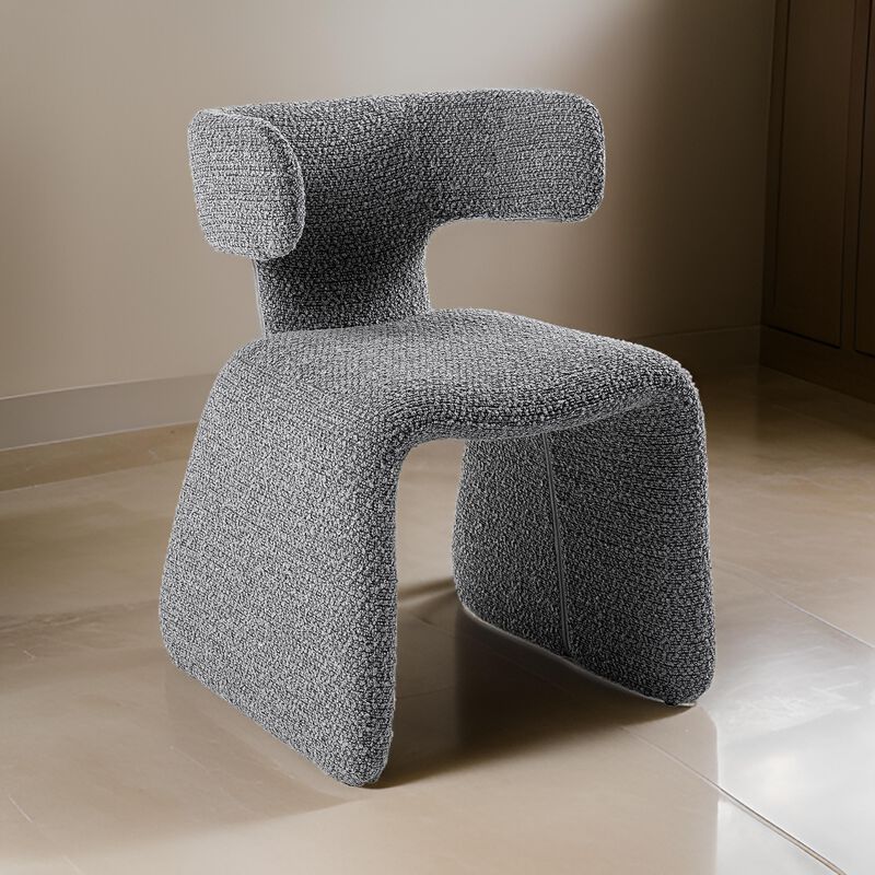 Cid Fiu 22 Inch Dining Chair, Curved Wingback, Gray Textured Polyester - Benzara