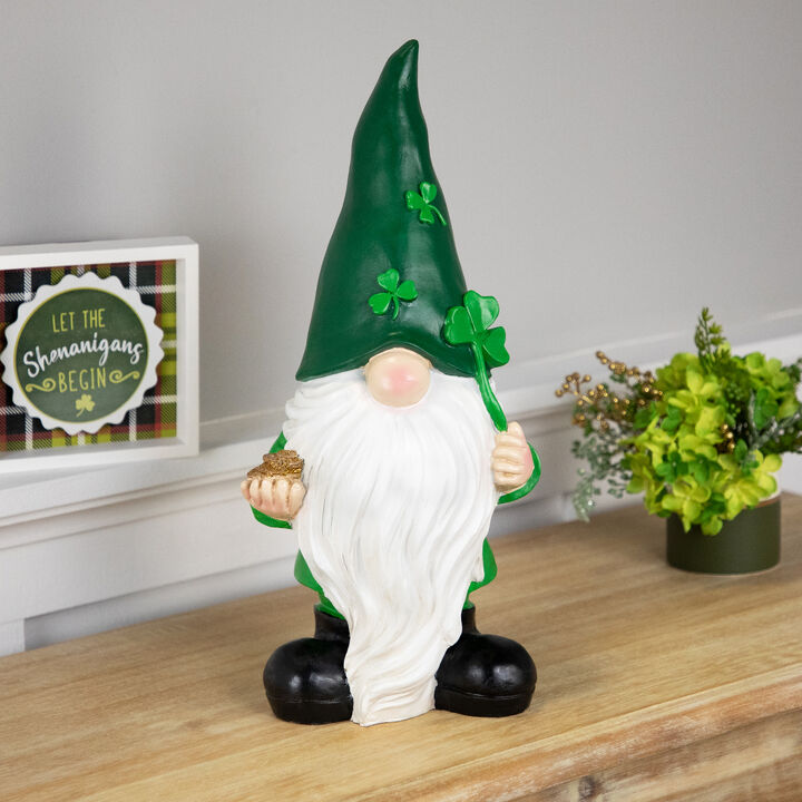 16.75" St. Patrick's Day Shamrock Gnome Outdoor Garden Statue