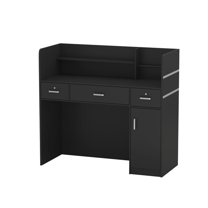 47.2 in. Rectangle Black Wooden Desk with 3-Drawers, Cabinet and Shelves