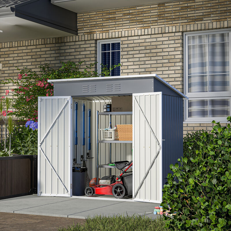 6'x4' Outdoor Metal Storage Shed for Garden Tools Lockable Door With Floor Frame image number 1