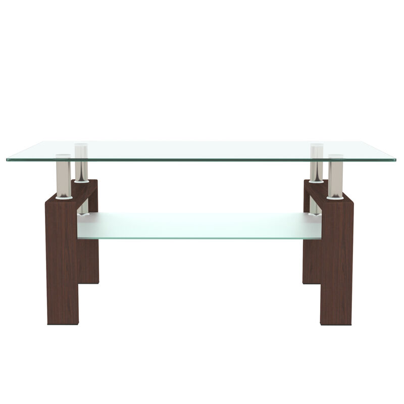 Streamdale Walnut Glass Coffee Table, Modern Center Table