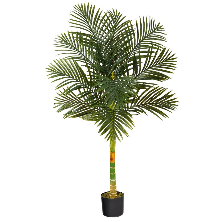 Hivvago 5 Feet Single Stalk Golden Cane Artificial Palm Tree