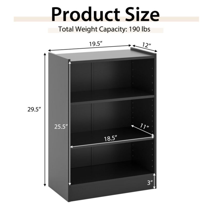Hivvago 3-Tier Bookcase Open Display Rack Cabinet with Adjustable Shelves