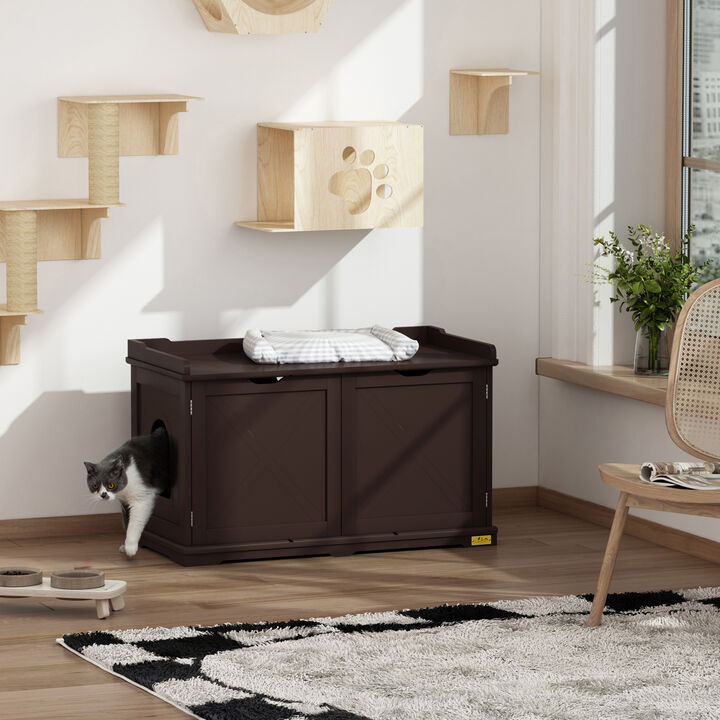 Cat Litter Box Enclosure Side Table Cat Washroom Bench Brown