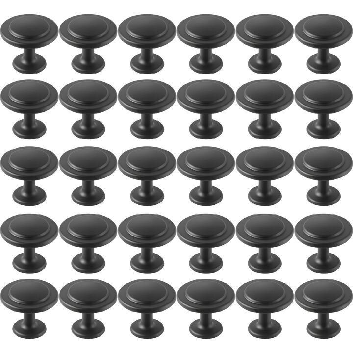 30 Pack Black Cabinet Knobs, Zinc Alloy Mushroom Drawer Pulls with Screws
