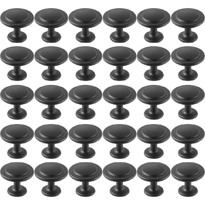 30 Pack Black Cabinet Knobs, Zinc Alloy Mushroom Drawer Pulls with Screws image number 0