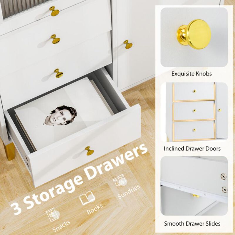 Hivvago Chest of Drawers with Flip Up Fluted Glass Door for Bedroom Kitchen