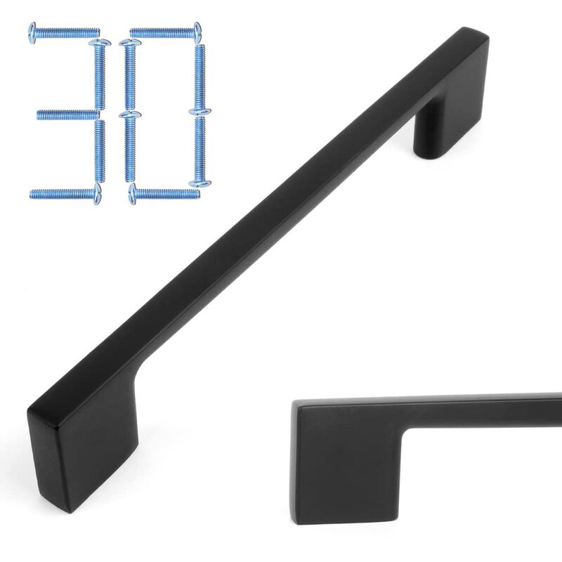 KOOFIZO 30-Pack Wide Foot Cabinet Bar Pull - Black Modern Solid Handle, 5 Inch/128mm Screw Spacing for Kitchen Cupboard Door, Be