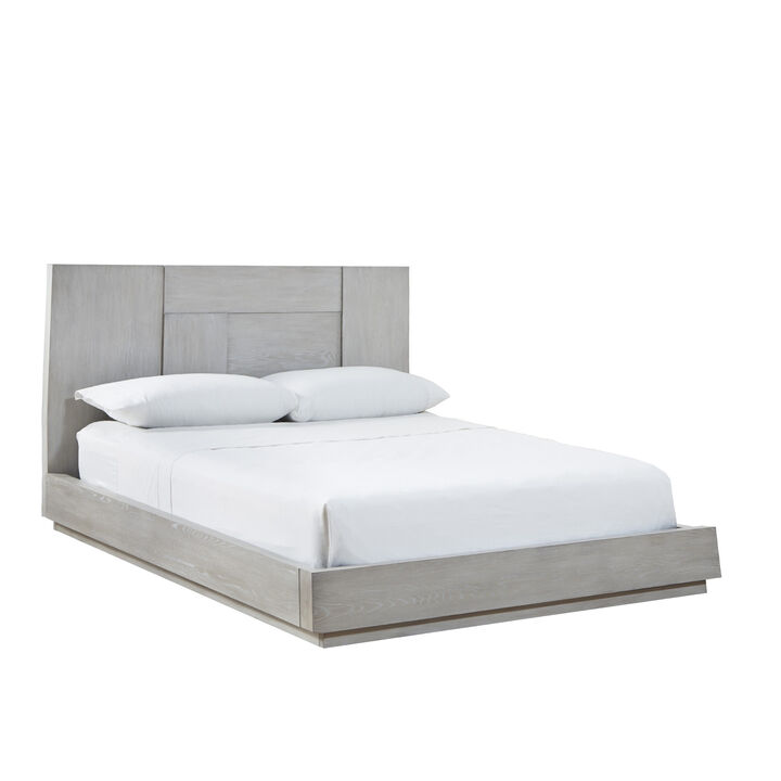 Joe Mahogany Wood Modern Platform Queen Bed, Plinth Base, Gray - Benzara