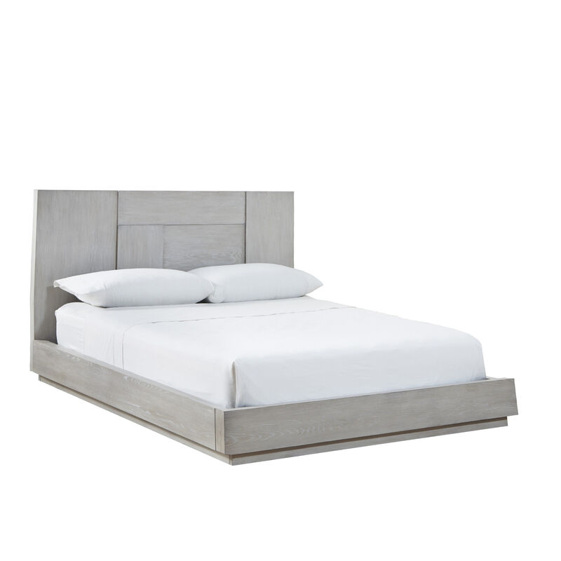 Joe Mahogany Wood Modern Platform Queen Bed, Plinth Base, Gray - Benzara
