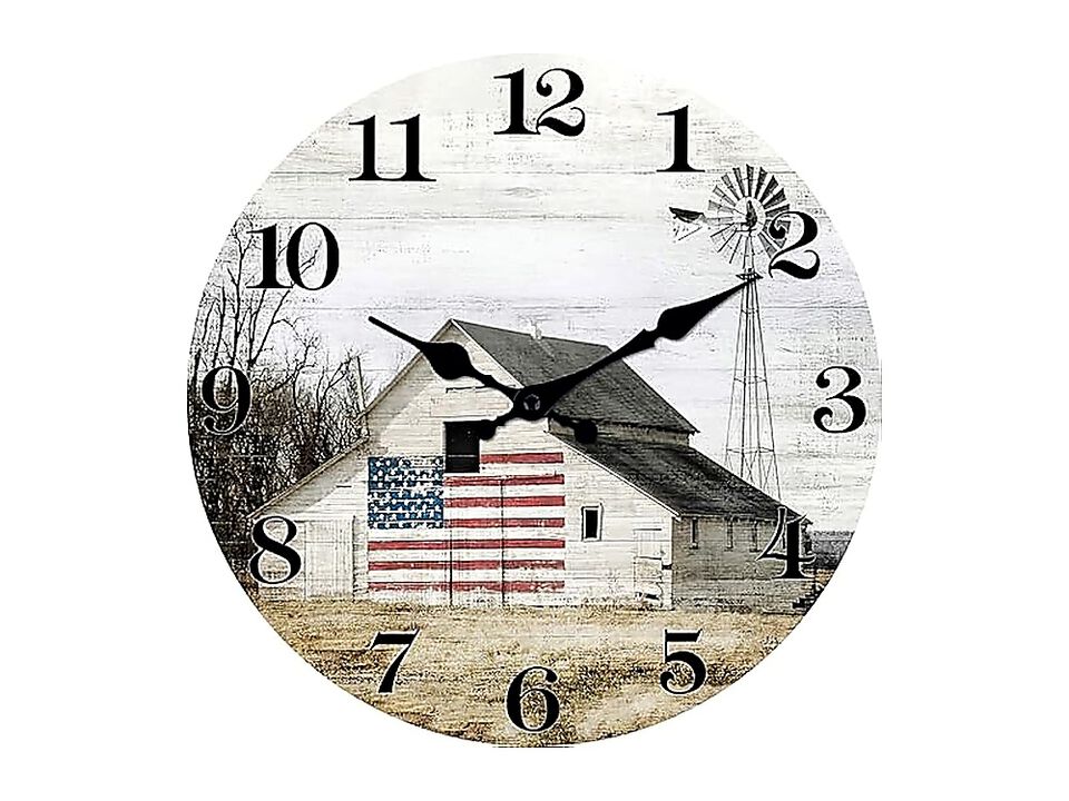 Farmhouse Wall Clock 12 Inch Silent Non Ticking Battery Operated Rustic Barn