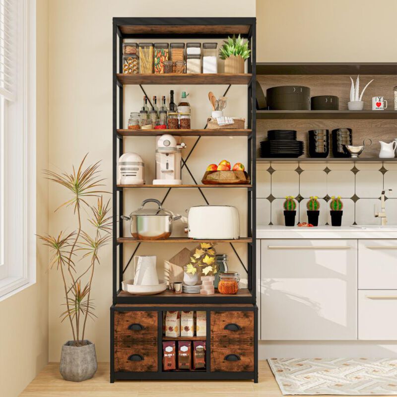 Hivvago 8-tier Bookshelf with 4 Fabric Drawers  and Heavy-duty Metal Frame