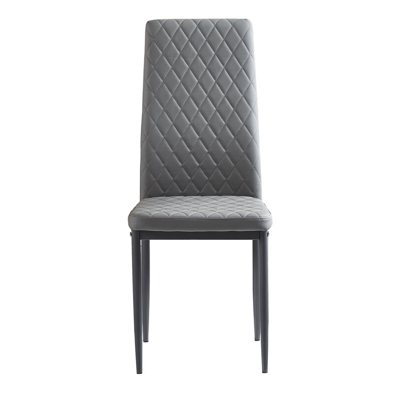 Light Gray modern minimalist dining chair fireproof leather sprayed metal pipe diamond grid pattern restaurant home conference chair set of 6