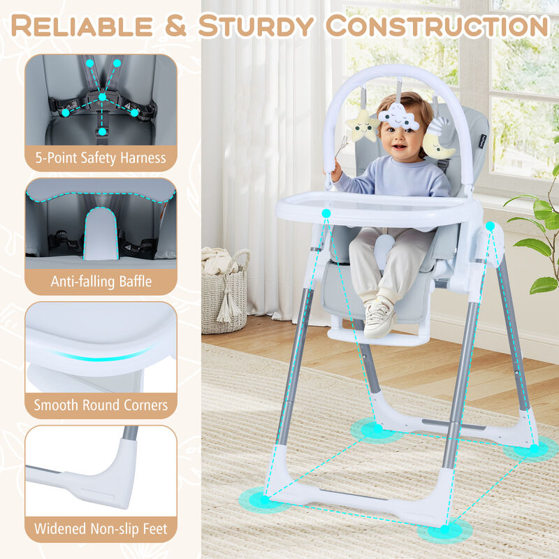 Compact Baby High Chair with Adjustable Height and Reclining Backrest image number 5