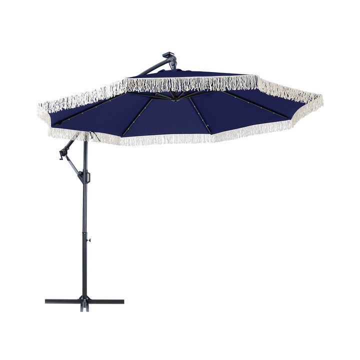 10 ft. Offset Umbrella with 360&deg; Rotation Removable Tassel Design for Patio Garden Outdoor Shade -Beige