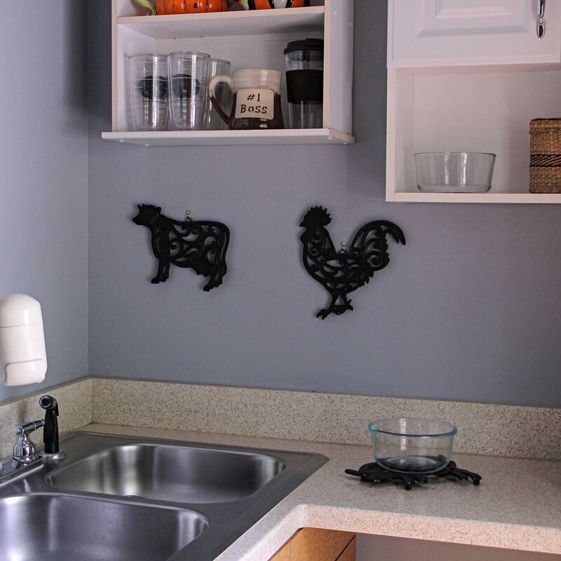 Set of 3 Black Cast Iron Farm Animal Kitchen Trivets Decorative Wall Hanging Art image number 9