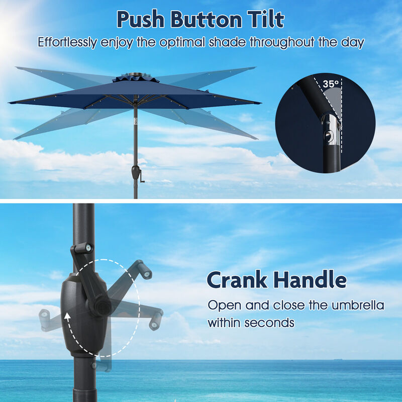 Outdoor Solar Umbrella with Lights &ndash; Crank Tilt Garden Shade Canopy