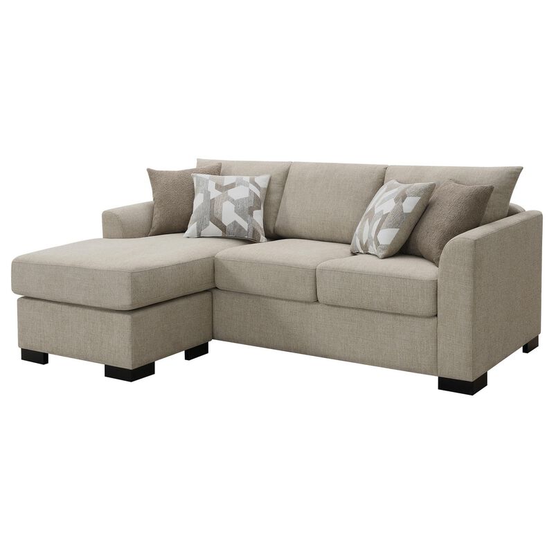Storia Sleeper Sectional Chaise Sofa, Camel Brown, 4 Pillows, 84 Inch