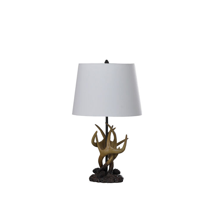 HomeRoots 26" Natural And Brown Antlers Table Lamp With White Shade