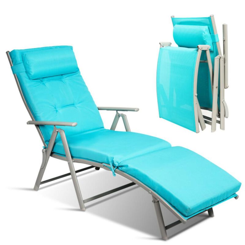 Hivvago Adjustable Outdoor Lightweight Folding Chaise Lounge Chair with Pillow