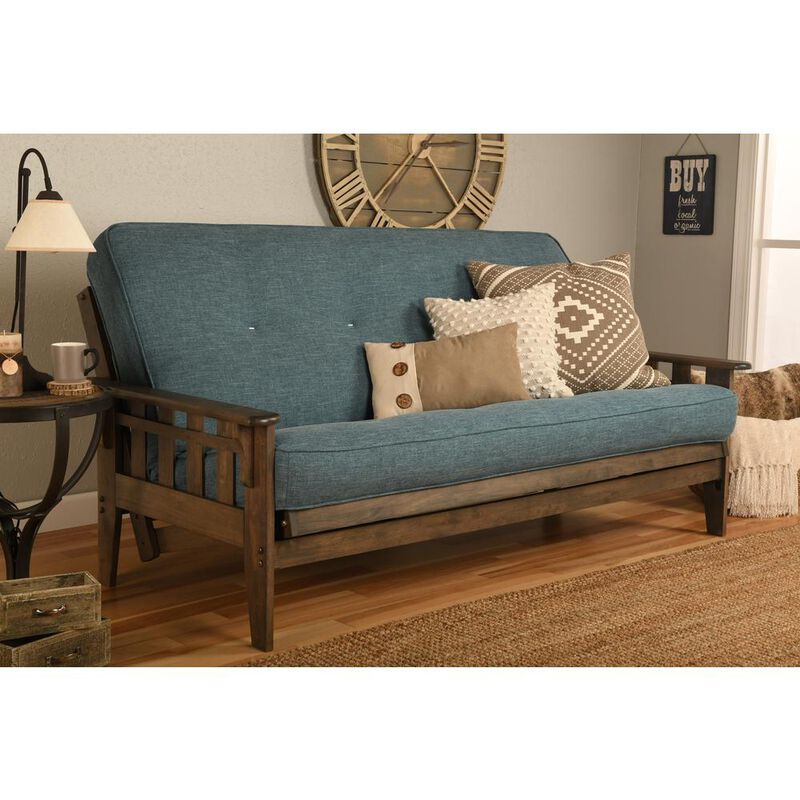 Tucson Frame-Rustic Walnut Finish-Linen Aqua Mattress