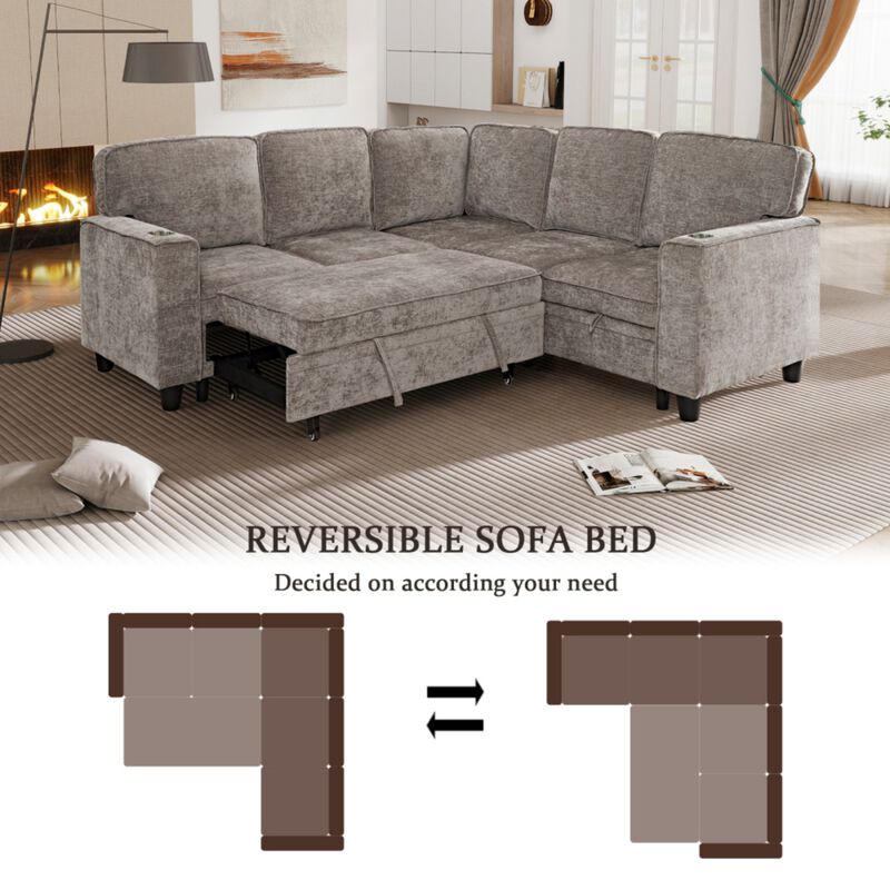 Timlod L-Shaped Pull-Out Sectional Sleeper Sofa image number 4