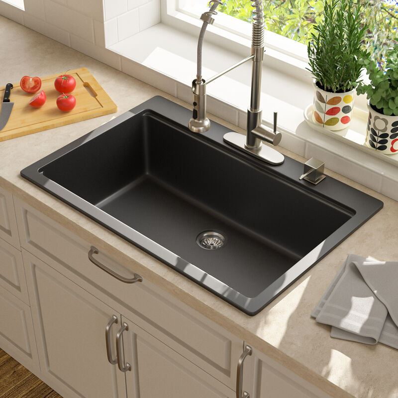 33x22x10 Inch Black Granite Composite Drop In Workstation kitchen Sink Single Bowl Quartz Kitchen Sink