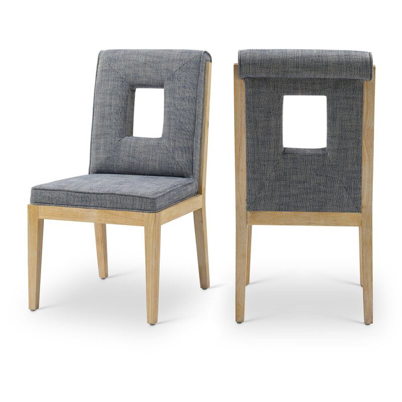 Meridian Furniture Gwendolyn Navy Linen Textured Fabric Dining Side Chair, Set of 2
