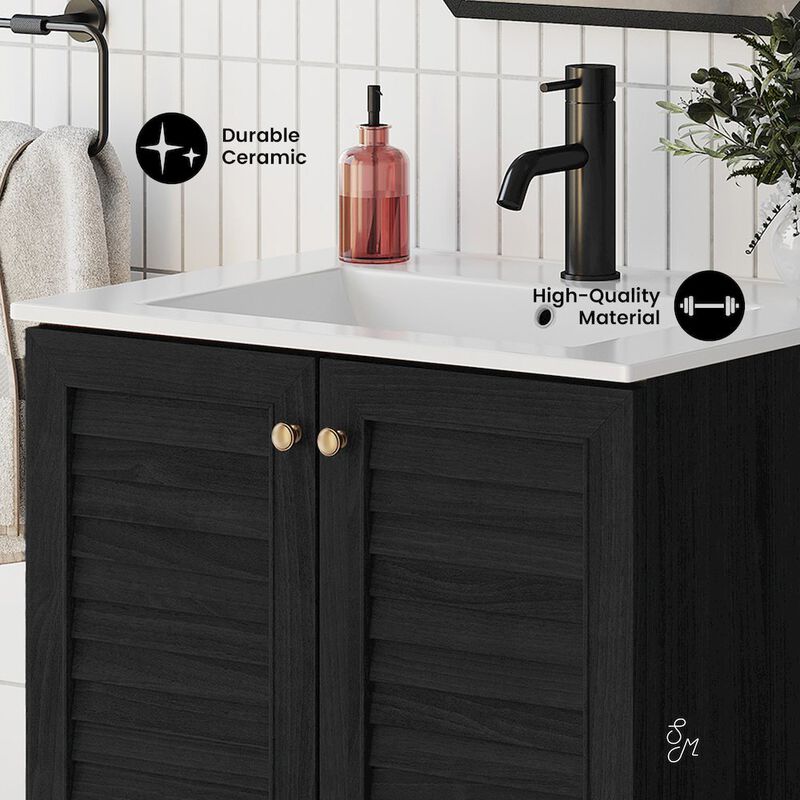 Bron 24" Freestanding Bathroom Vanity in Black Oak with Sink Top image number 2