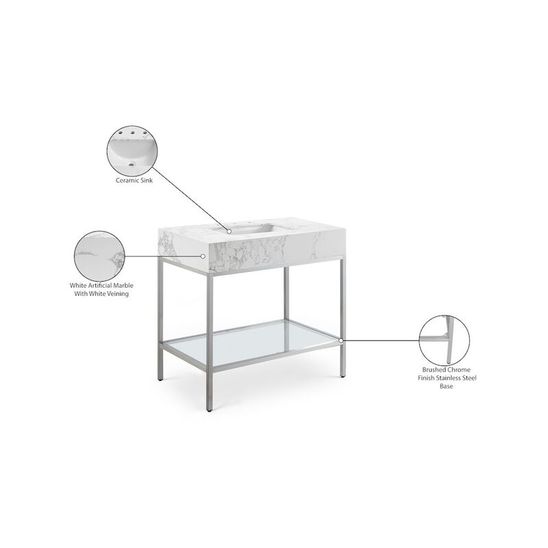 Meridian Furniture Marmo White Engineered Marble Bathroom Vanity