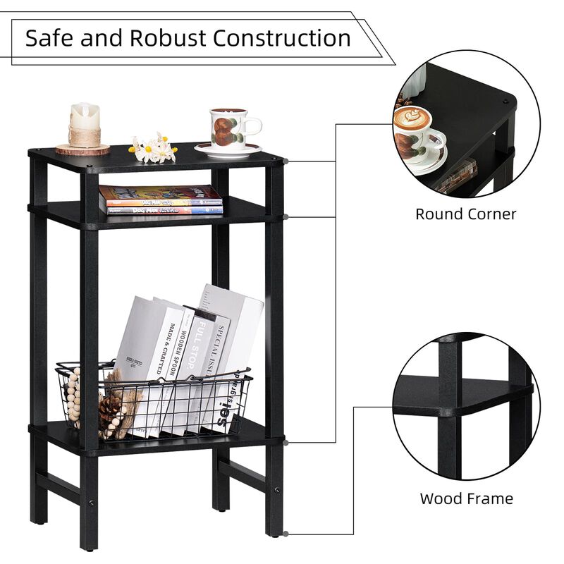 YUFAM 28in Tall Side Table 3-Tier Small Narrow End Table for Couch, Skinny Nightstand for Small Space, Farmhouse Slim Night Stan