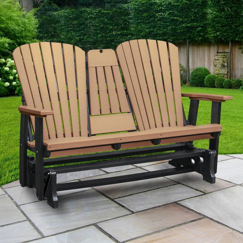 American Furniture Classics Two Seat Fan Back Glider with Drop Down Table/Cup Holder in Cedar