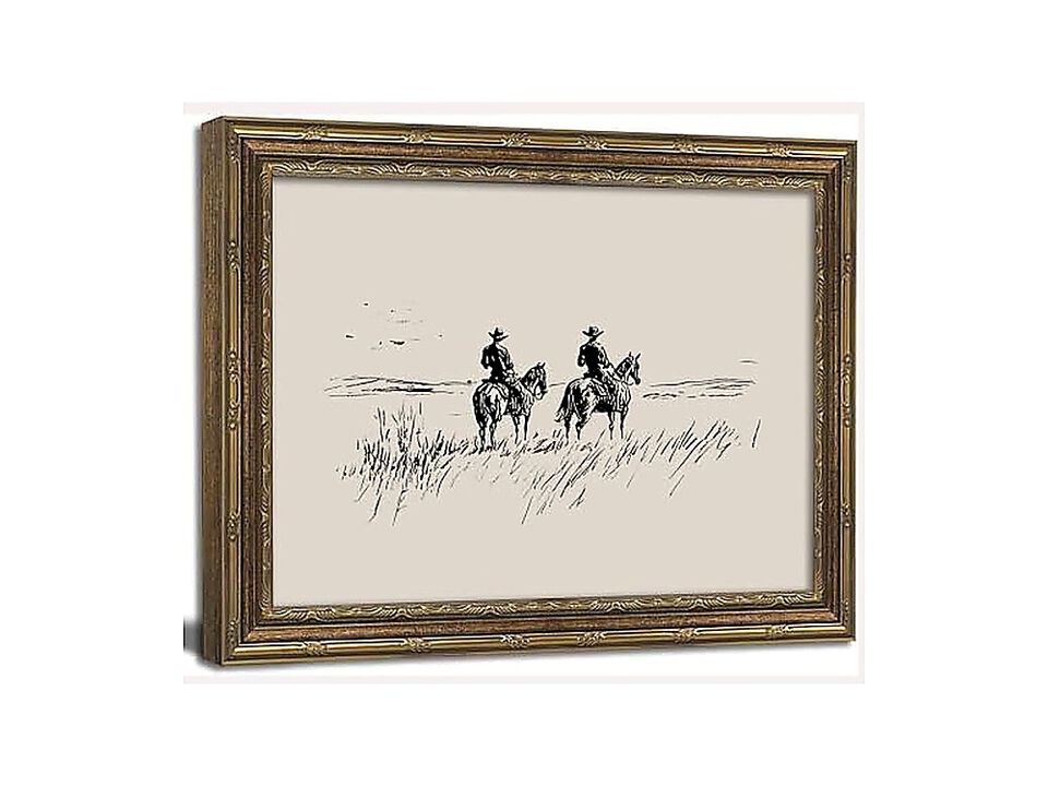 Vintage Gold Framed 3D Textured Western Cowboy Wall Art Neutral Decor Black Room
