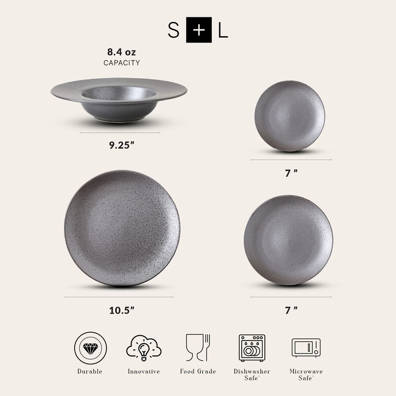 Stone Lain Valencia Porcelain 32 Piece Dinnerware Set, Metallic Grey