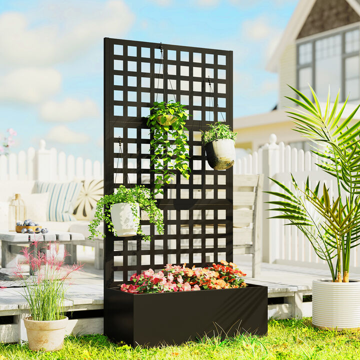Hivvago Elevated Garden Bed with Trellis 35"x16"x70" for Backyard Plants