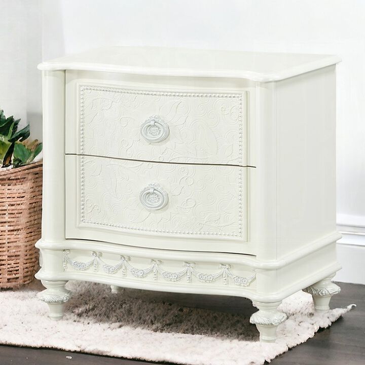 Simple Relax 2 Drawers Wooden Nightstand with Metal Handles in Ivory Finish