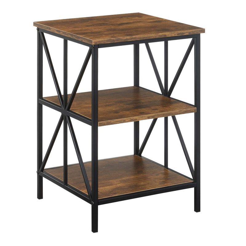 Convenience Concepts Tucson Starburst End Table with Shelves, Barnwood/Black