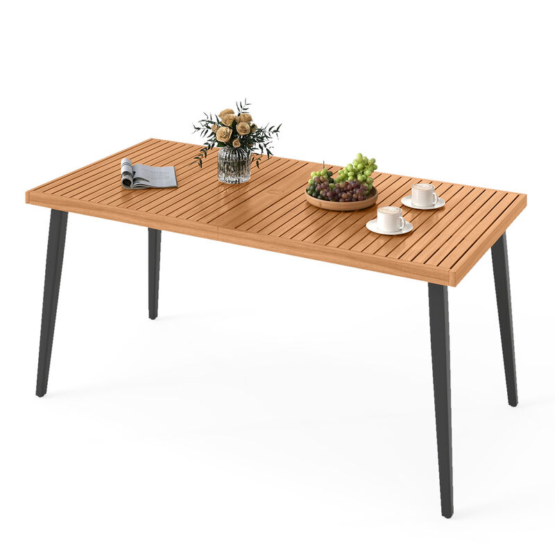 Outdoor Dining Table with Metal Legs and Built-In Umbrella Hole-Natural image number 3