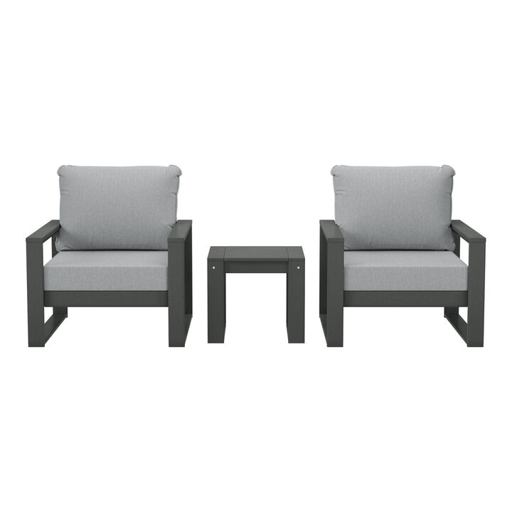 WestinTrends Outdoor Modern 3-Piece HDPE Patio Sofa Set with Side Table