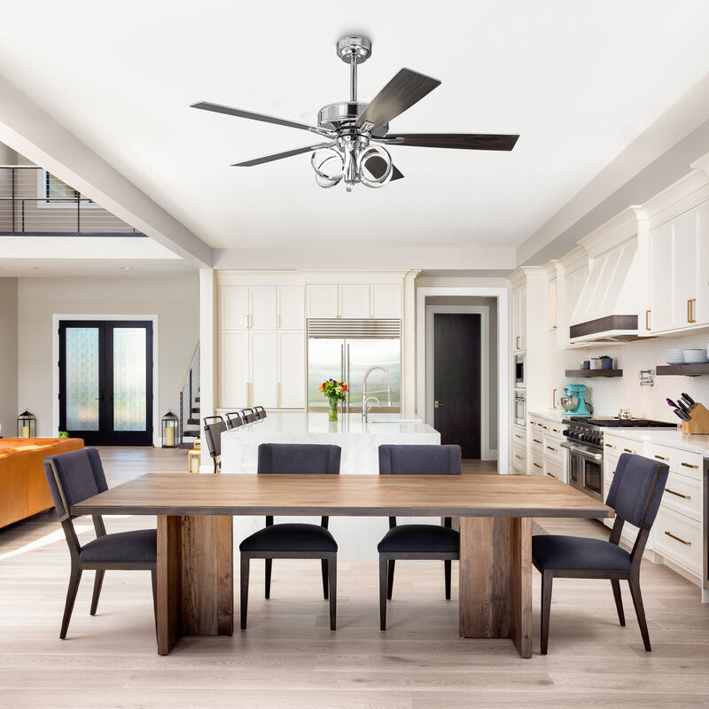 52 in. Chrome Reversible Blades 6-Speed Ceiling Fan with Light and Remote